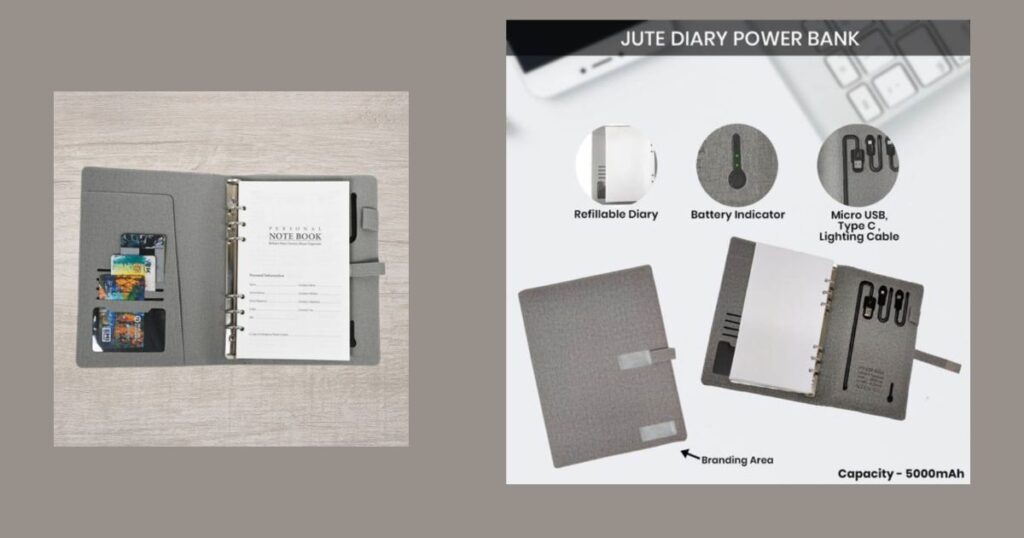 Jute Diary Power Bank 10000mAH with 16 GB USB Pen drive 1 4 1